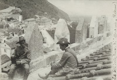 Two soldiers photographed on the roof of the church of Monreale, 1910 by Italian Photographer